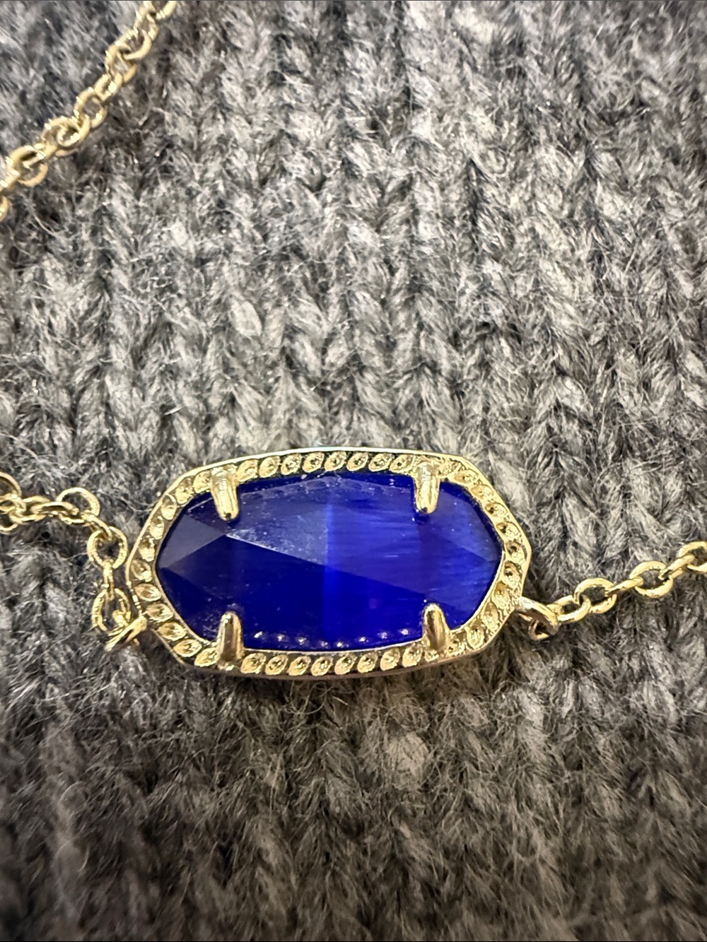 Kendra Scott Gold Necklace with Royal Blue Glass Pendant